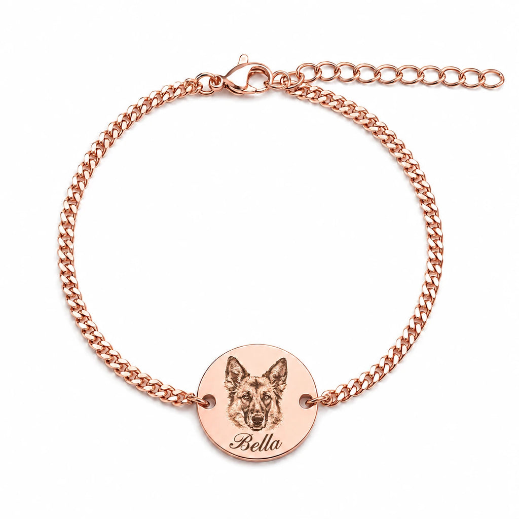 Personalized pet jewelry with a detailed engraved portrait
