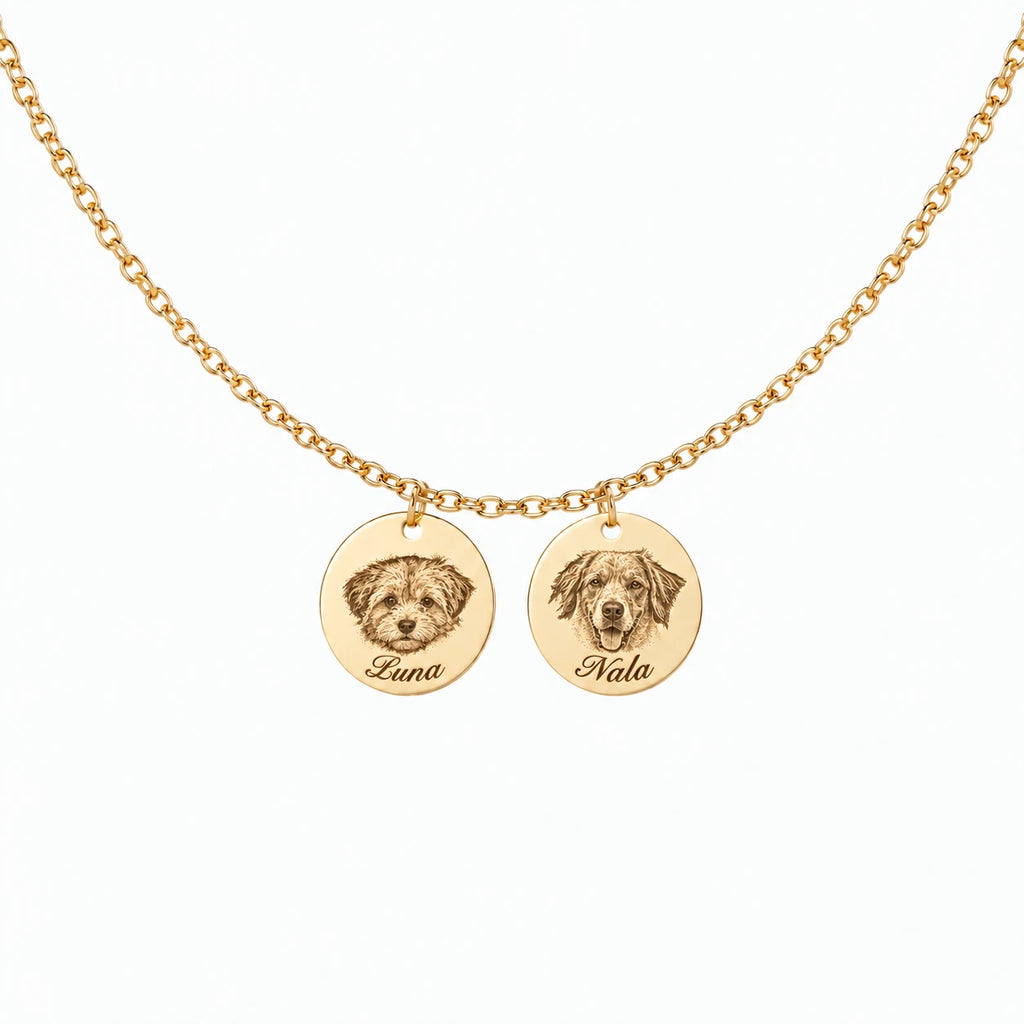 Pet portrait necklace with detailed engraving