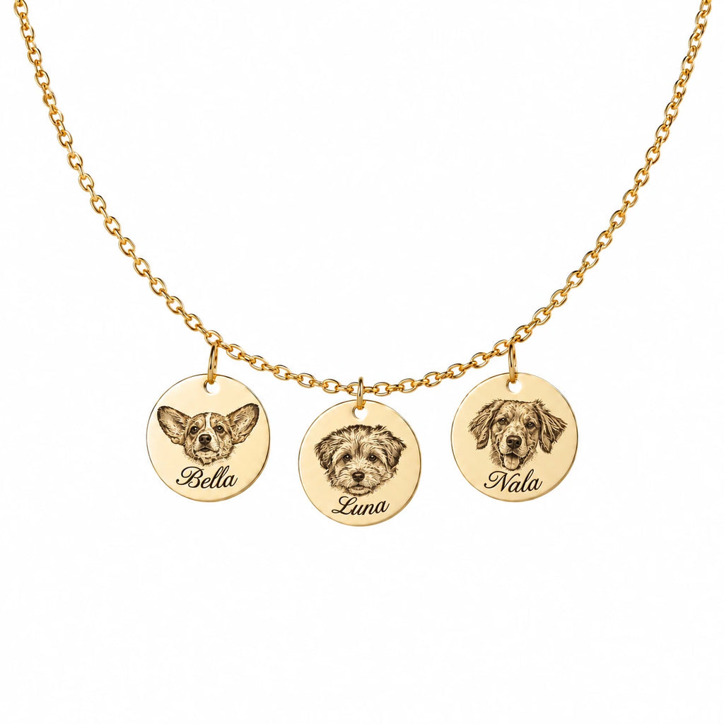 Pet portrait necklace with detailed engraving
