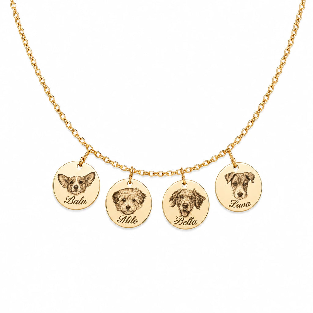 Pet portrait necklace with detailed engraving