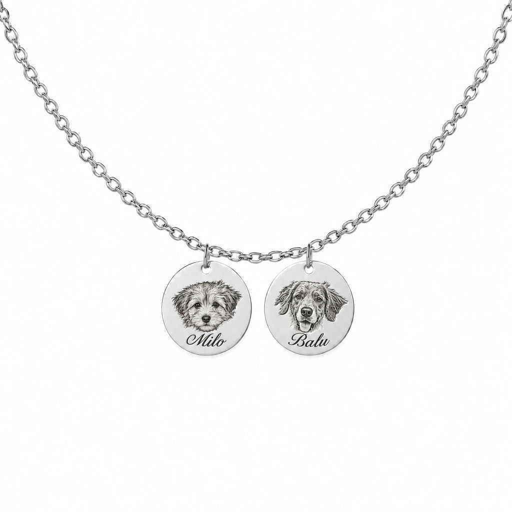 Pet portrait necklace with detailed engraving