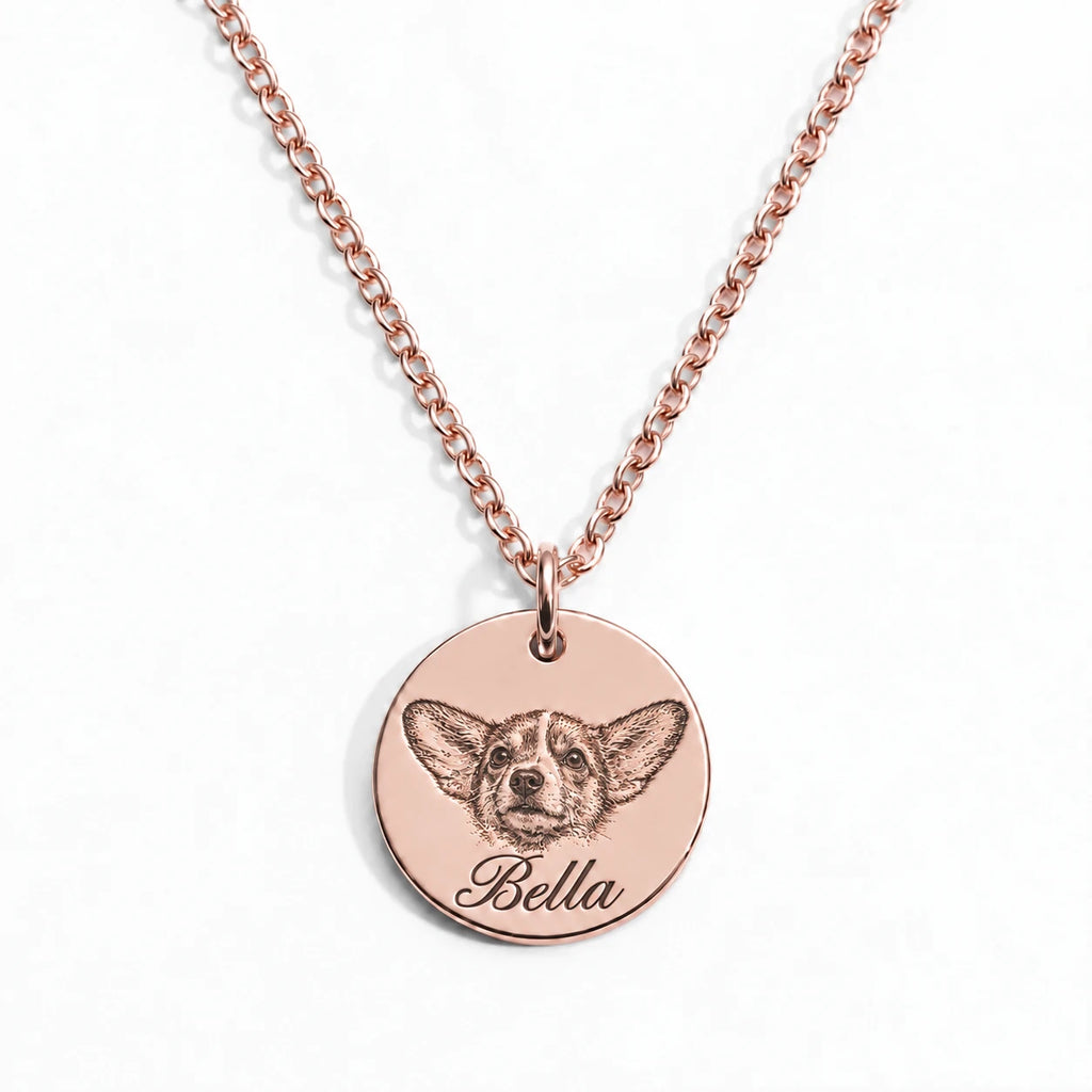 Pet portrait necklace with detailed engraving
