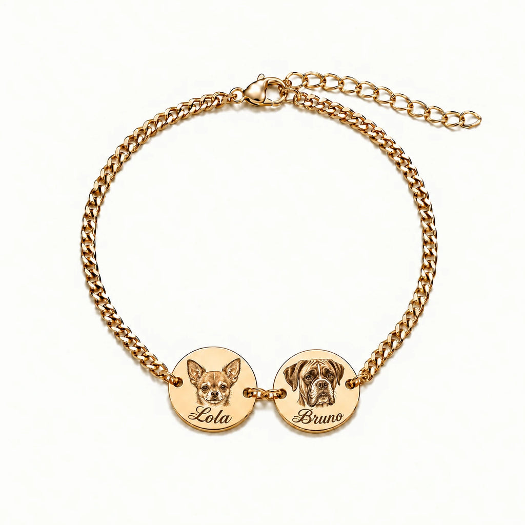 Personalized pet jewelry with a detailed engraved portrait