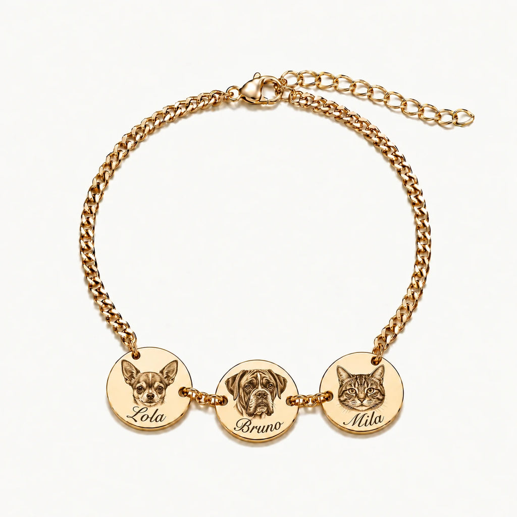 Personalized pet jewelry with a detailed engraved portrait