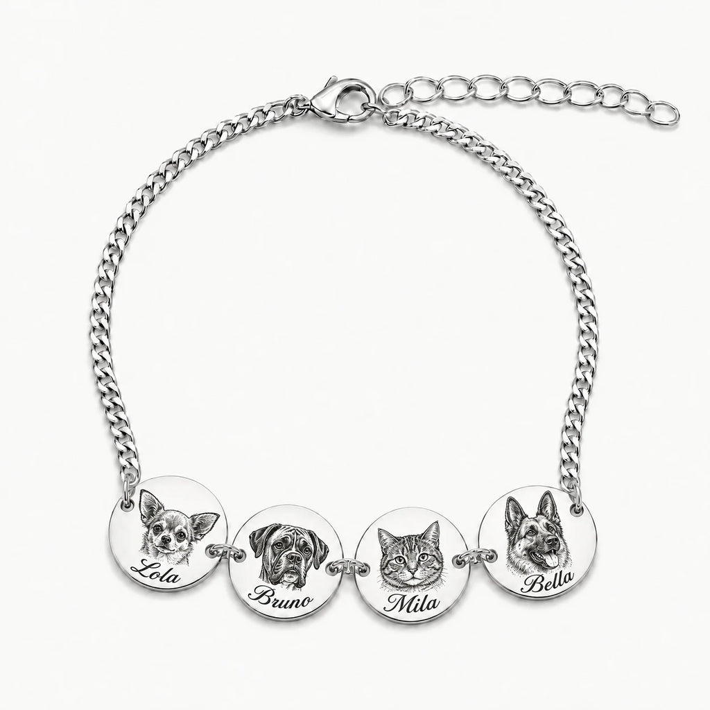 Personalized pet jewelry with a detailed engraved portrait