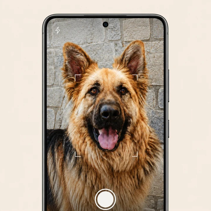 Beispielfoto eines Hundes auf dem Smartphone – ein Foto hochladen