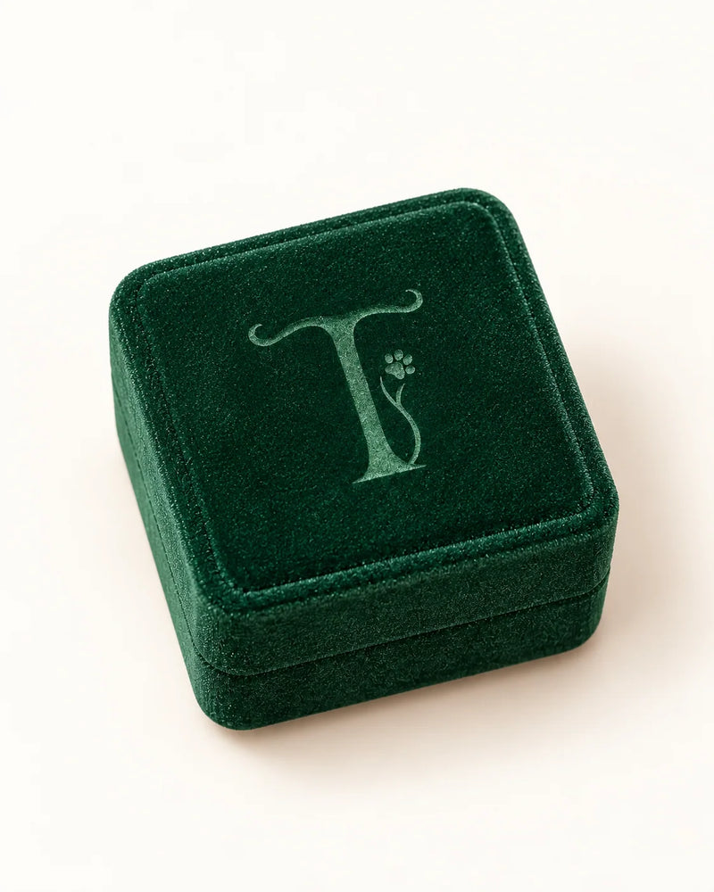 Closed dark-green Treuespur gift box with logo