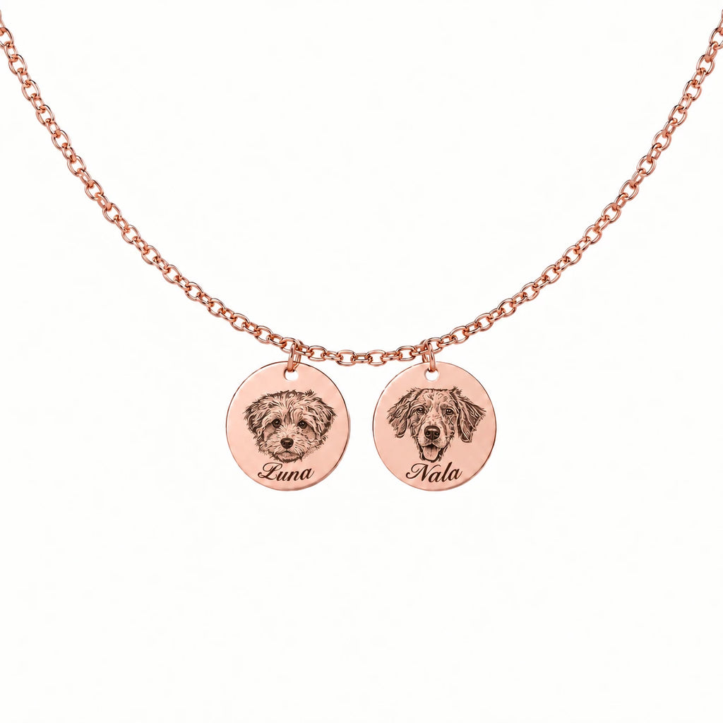 Pet portrait necklace with detailed engraving