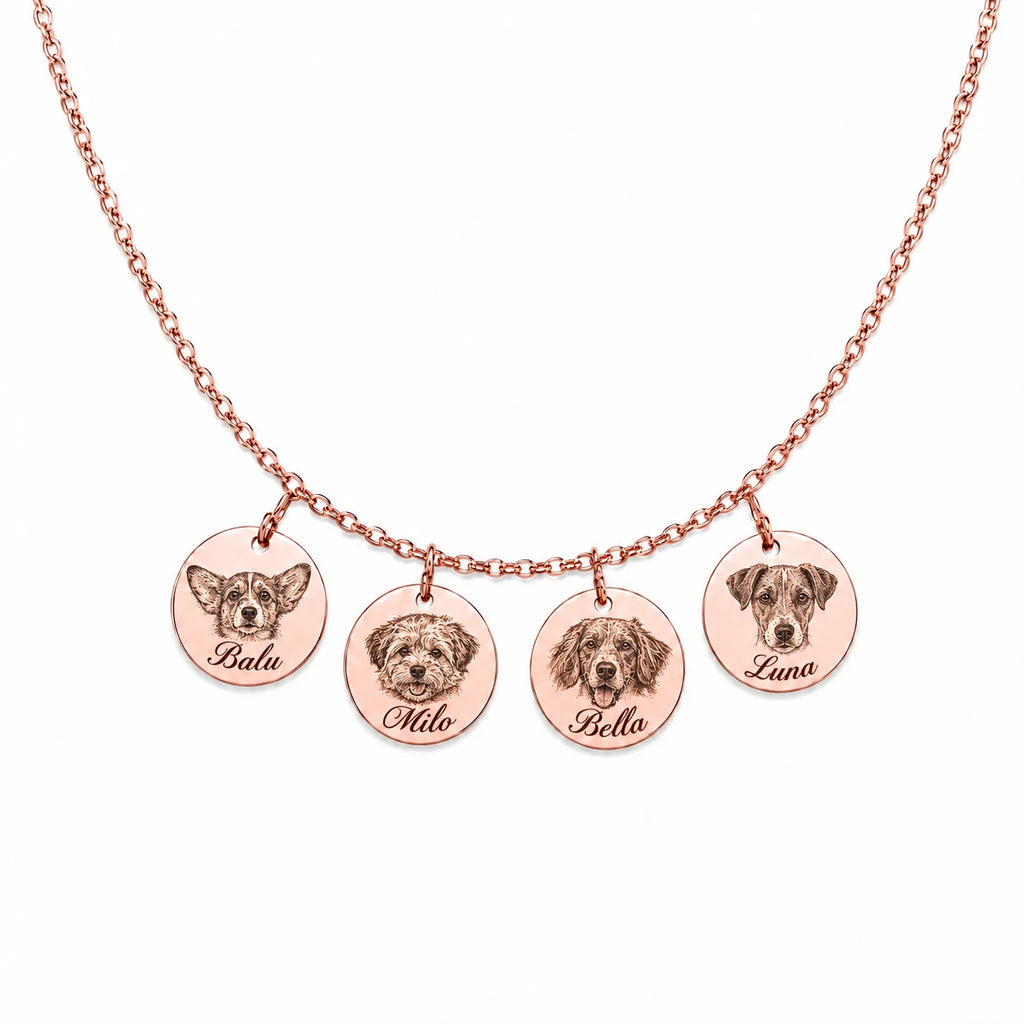 Pet portrait necklace with detailed engraving