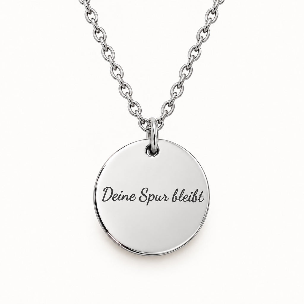 Back engraving example on silver Forever Close necklace