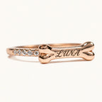 Rose gold personalized bone ring engraved with LUNA and zirconia accents – Treuespur