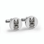 Matching pair of cufflinks with the same engraved pet portrait and Bruno's name on both