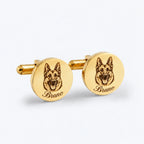Matching pair of cufflinks with the same engraved pet portrait and Bruno's name on both