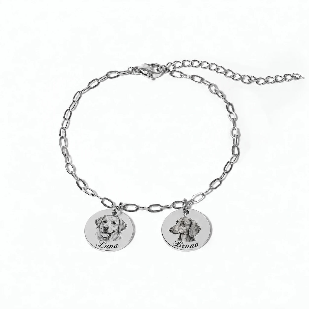 Pet portrait engraving with names Luna, Bruno in font 22